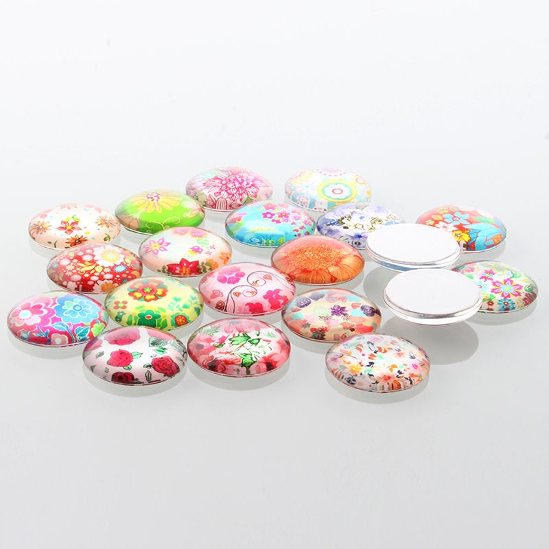 round floral glass cabochons, 12mm
