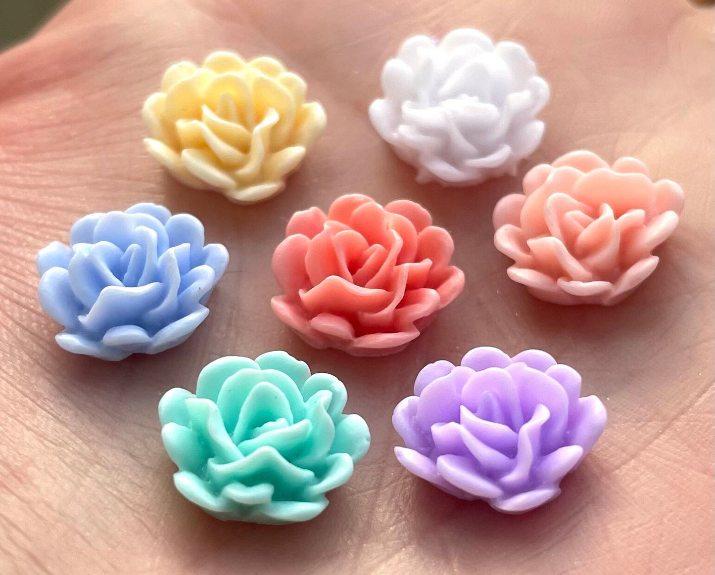 Pastel flower cabochons, 12mm