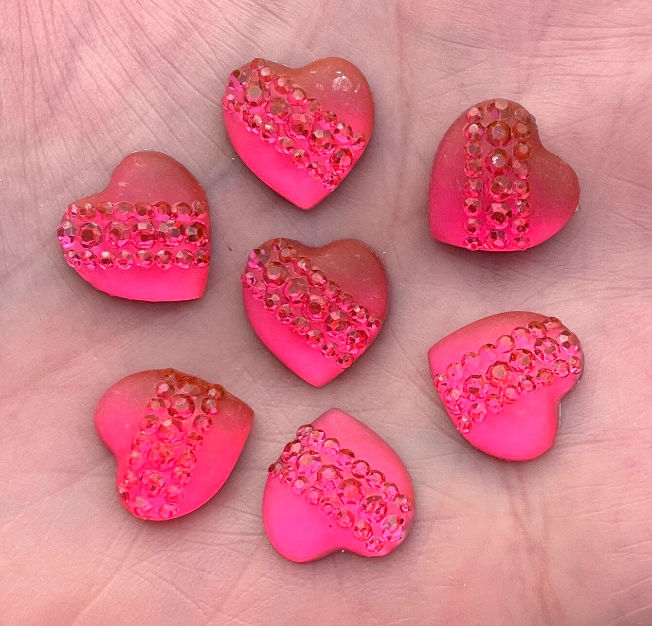 Pink rhinestone pattern heart cabochons, 12mm