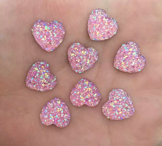 Glitter heart embellishments, pale pink 12mm