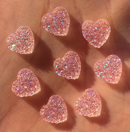 Pink glitter heart embellishments, 8mm