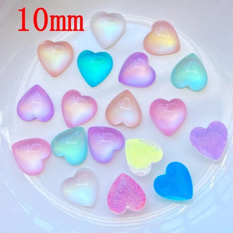 Heart embellishments, opalescent 10mm