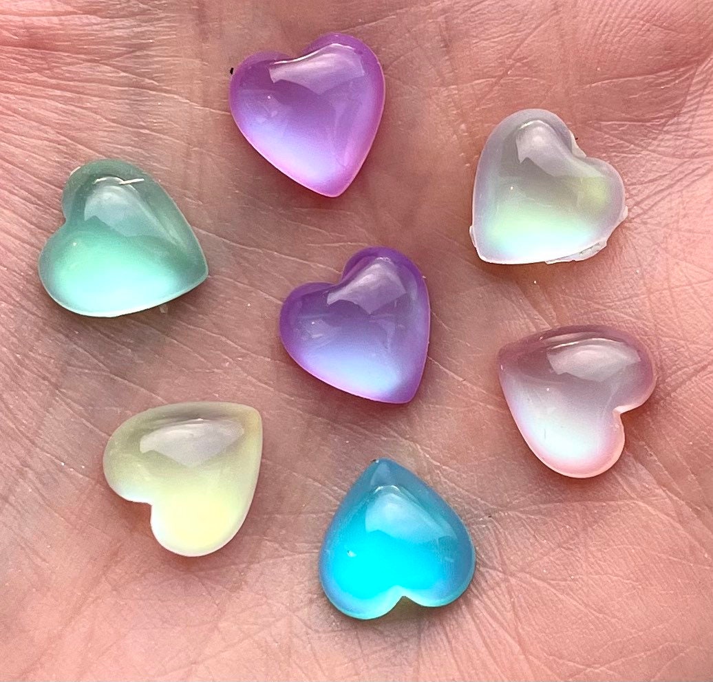 Heart embellishments, white opalescent 10mm