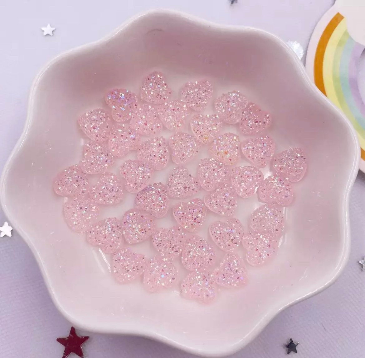 Pink glitter heart embellishments, 8mm