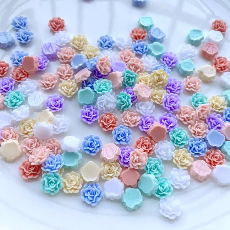 Pastel flower cabochons, 12mm