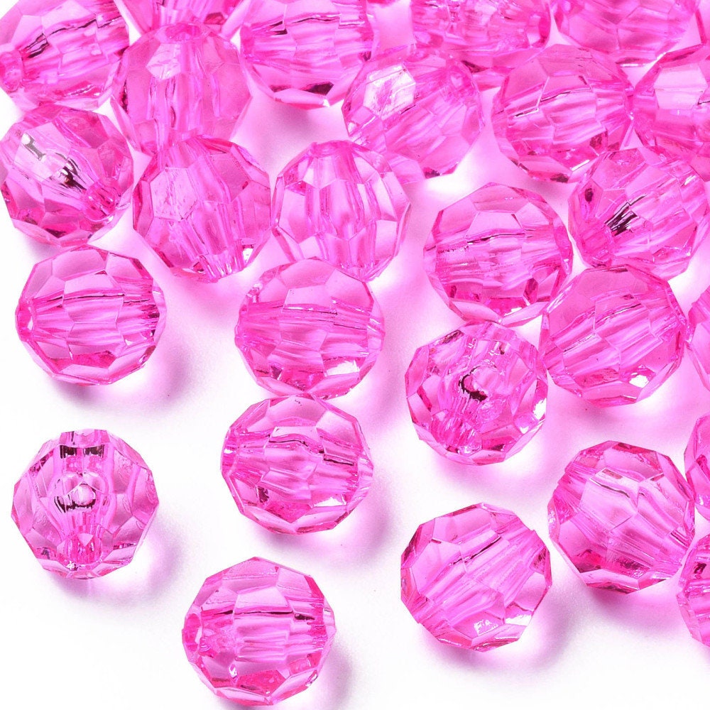 8mm pink transparent beads, faceted beads, 100pcs