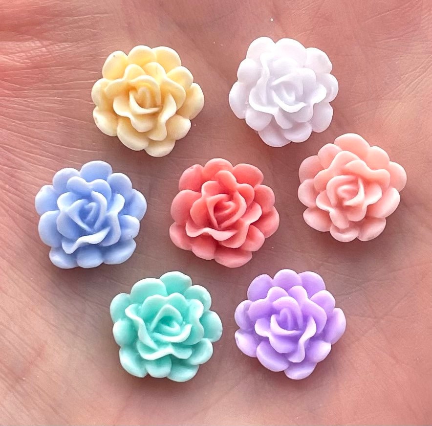 Pastel flower cabochons, 12mm