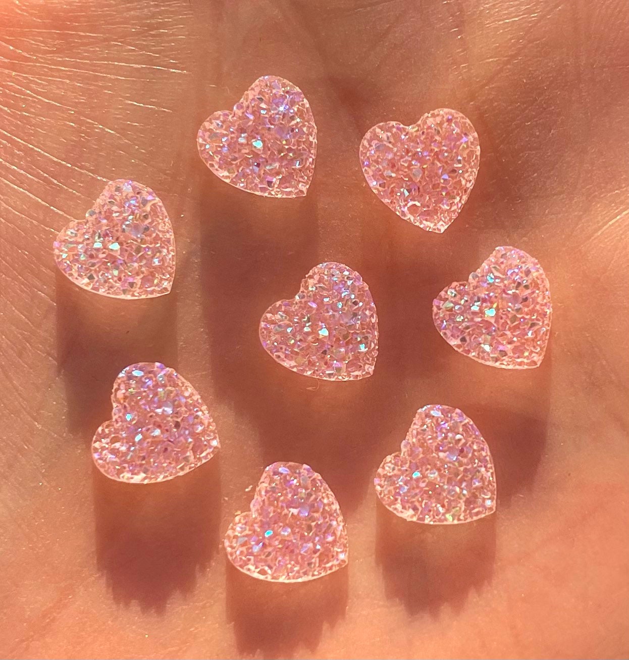 Pink glitter heart embellishments, 8mm