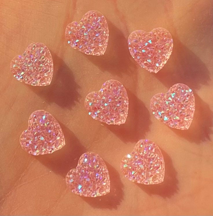 Pink glitter heart embellishments, 8mm