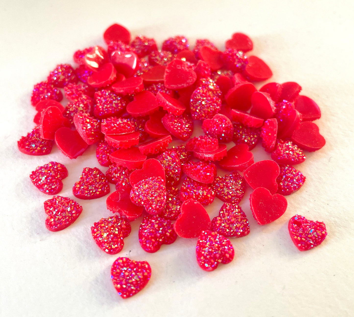 Red glitter heart embellishments, 8mm