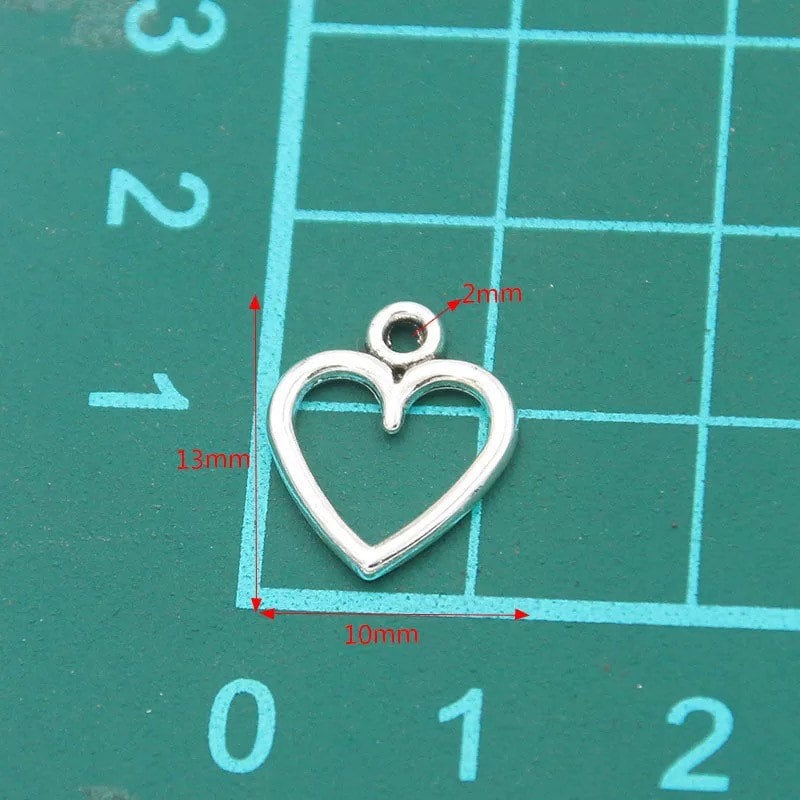 Silver heart charm, open heart, 13mm