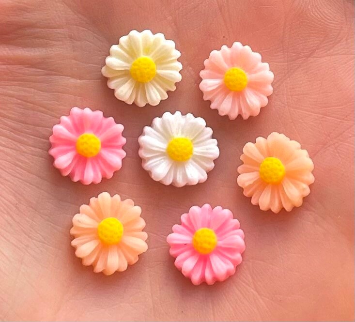 Flower cabochons, peach mixed colour 11mm