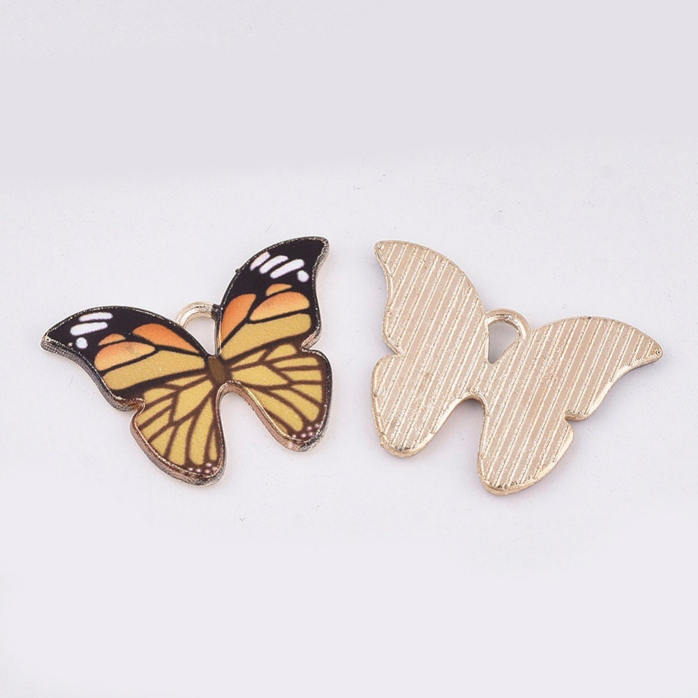 Butterfly enamel charms, orange 22mm enamel