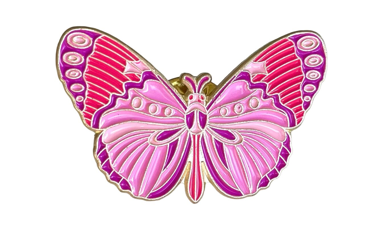 Butterfly pink enamel pin badge