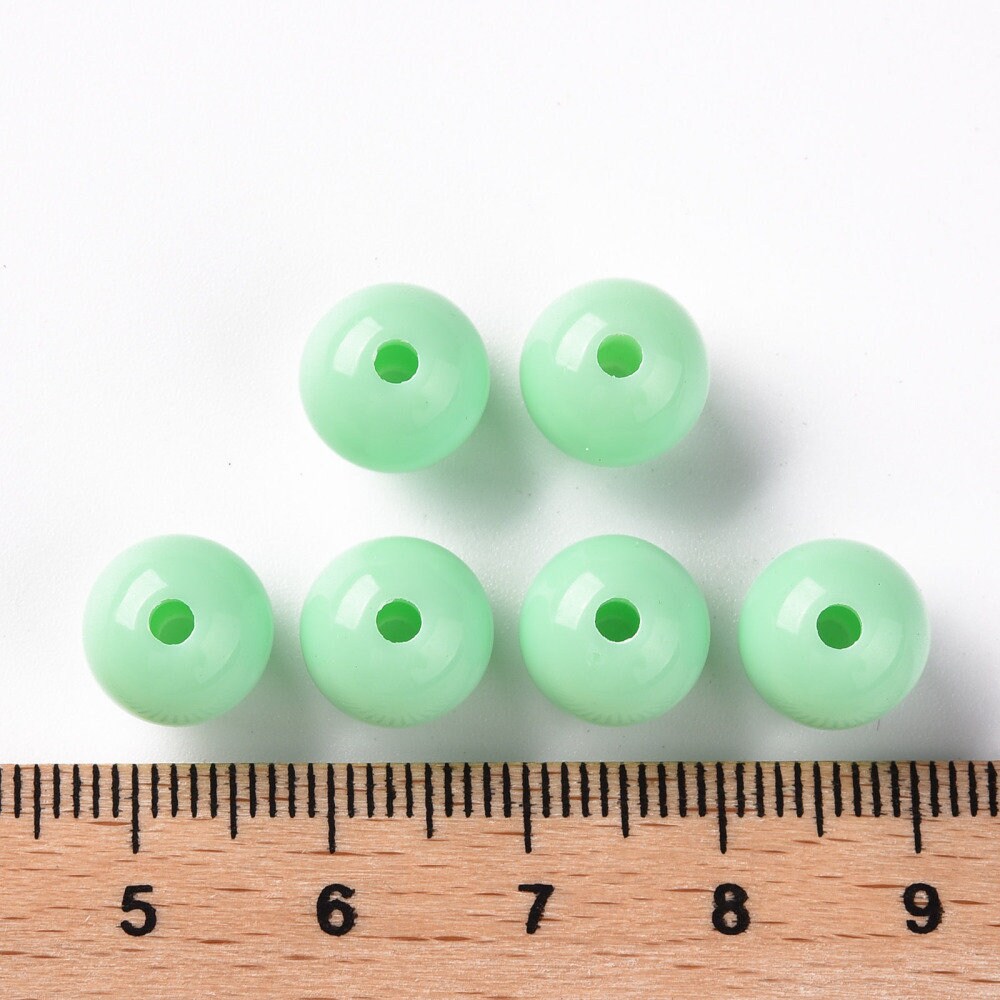 10mm mint green opaque beads, acrylic 10mm