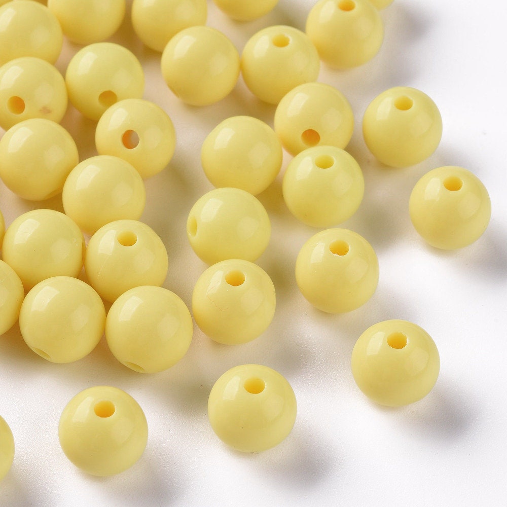 10mm yellow opaque beads, acrylic