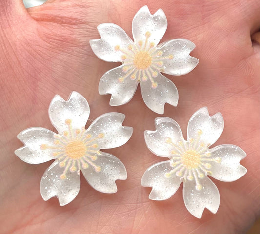White Sakura flower cabochon, 26mm