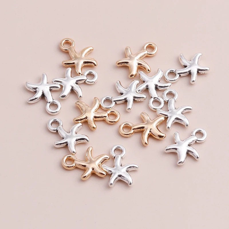 Silver starfish charm, 13mm