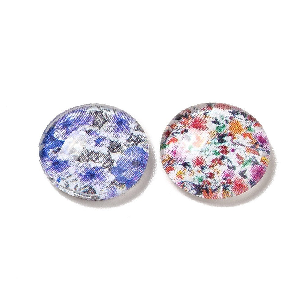 round floral glass cabochons, 12mm