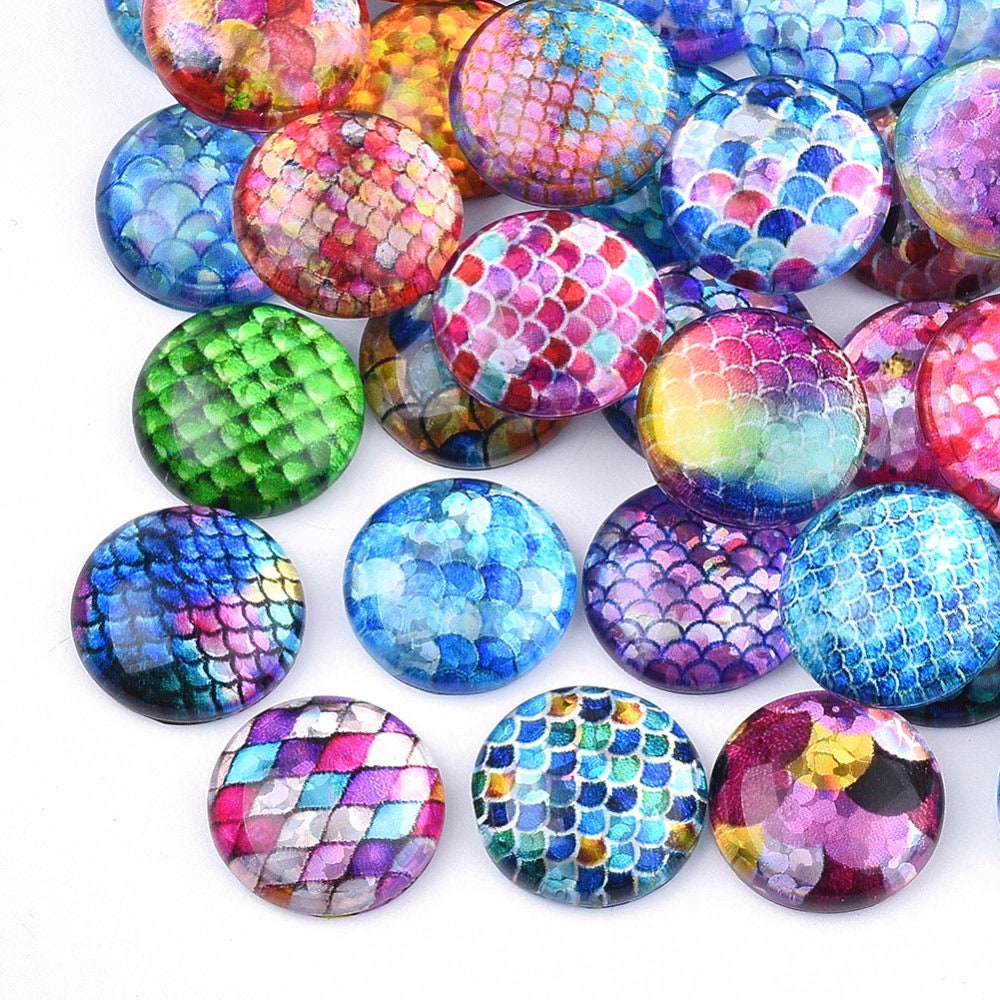 round fish scale glass cabochons, 12mm