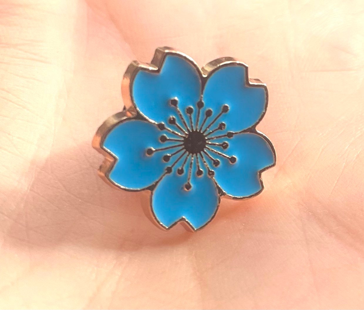 Flower enamel pin badge, purple, blue