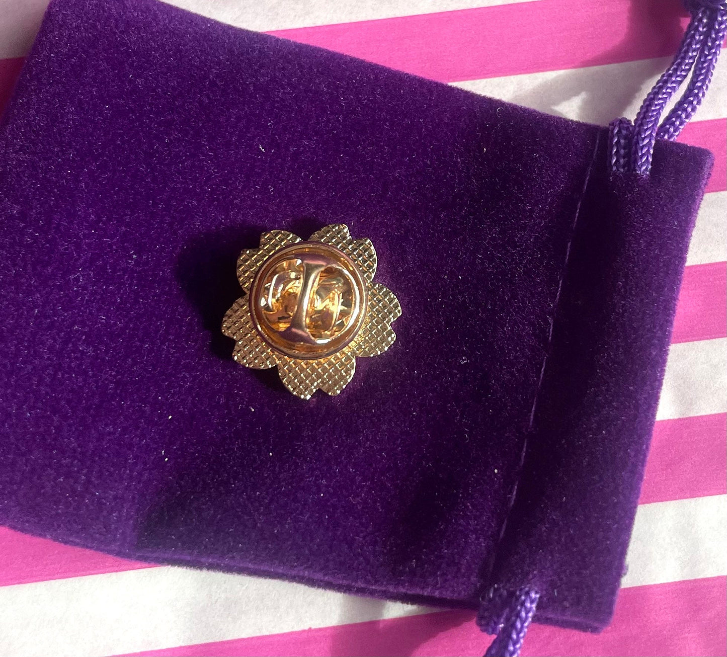 Flower enamel pin badge, purple, blue