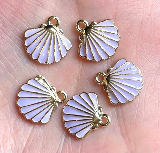 Seashell enamel charms, 13mm pink /lilac