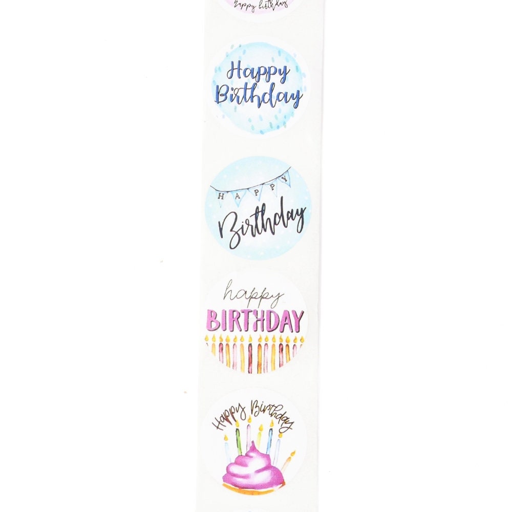 Birthday stickers, 25mm round birthday labels, envelope seals, party supplies, party bag stickers, round paper sticker,