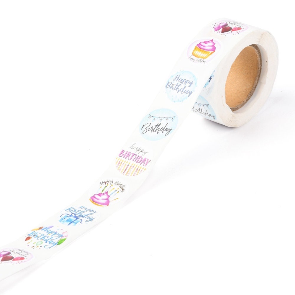 Birthday stickers, 25mm round birthday labels, envelope seals, party supplies, party bag stickers, round paper sticker,