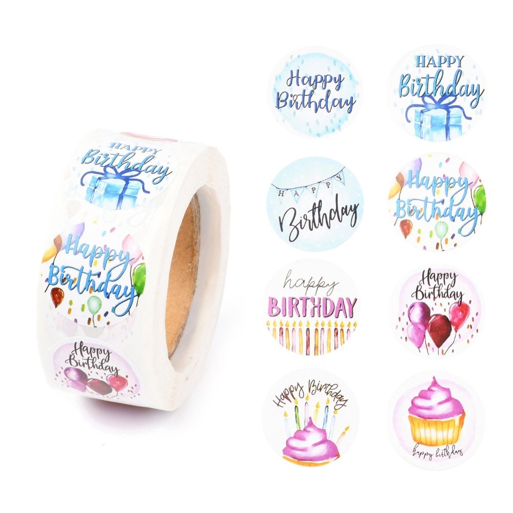 Birthday stickers, 25mm round birthday labels, envelope seals, party supplies, party bag stickers, round paper sticker,