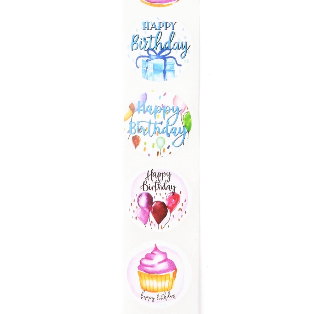 Birthday stickers, 25mm round birthday labels, envelope seals, party supplies, party bag stickers, round paper sticker,