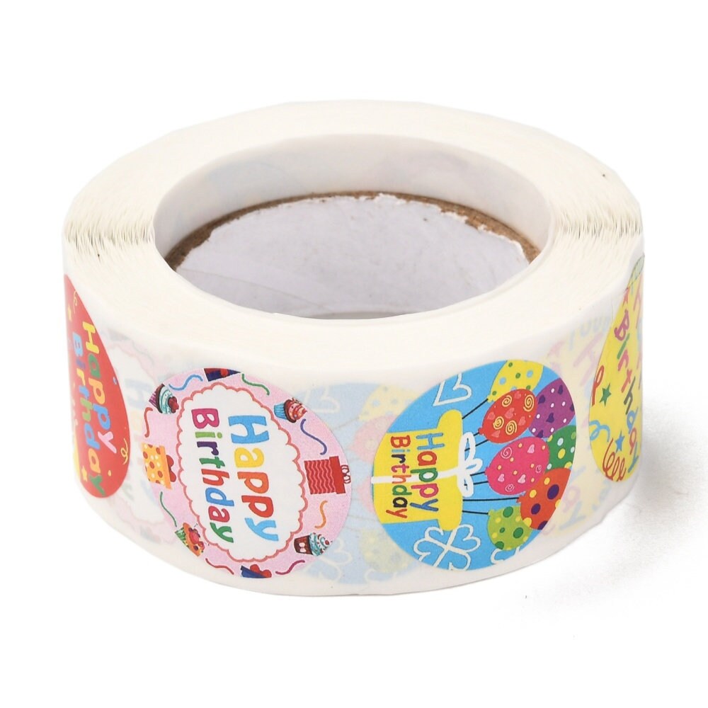 Birthday stickers, bright 25mm round birthday labels, envelope seals, party supplies, party bag stickers, round paper sticker,