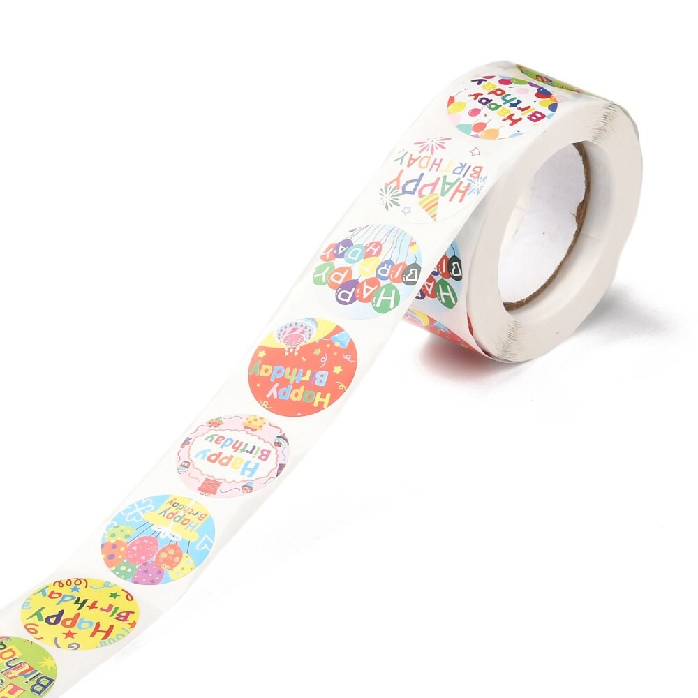 Birthday stickers, bright 25mm round birthday labels, envelope seals, party supplies, party bag stickers, round paper sticker,