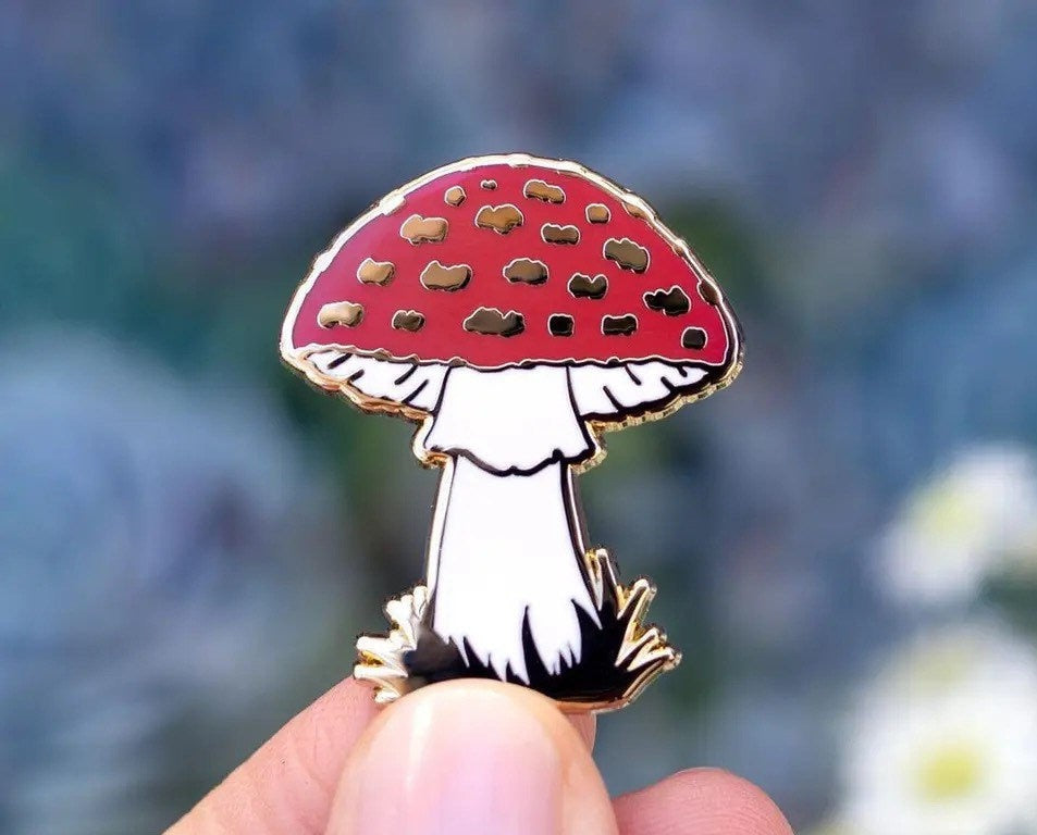 Mushroom enamel pin badge, toadstool