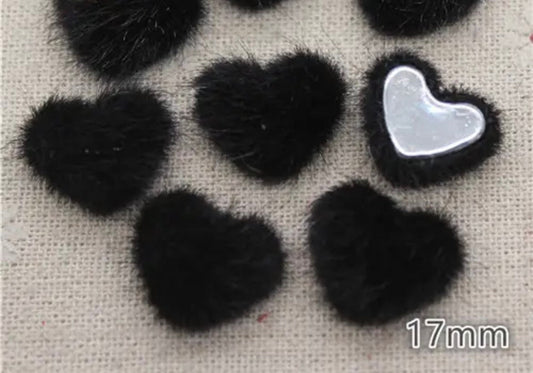 Fluffy heart embellishments, black 16mm