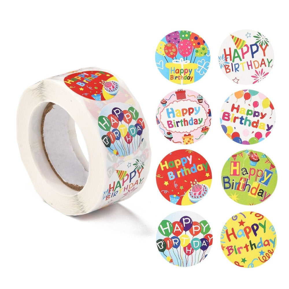 Birthday stickers, bright 25mm round birthday labels, envelope seals, party supplies, party bag stickers, round paper sticker,