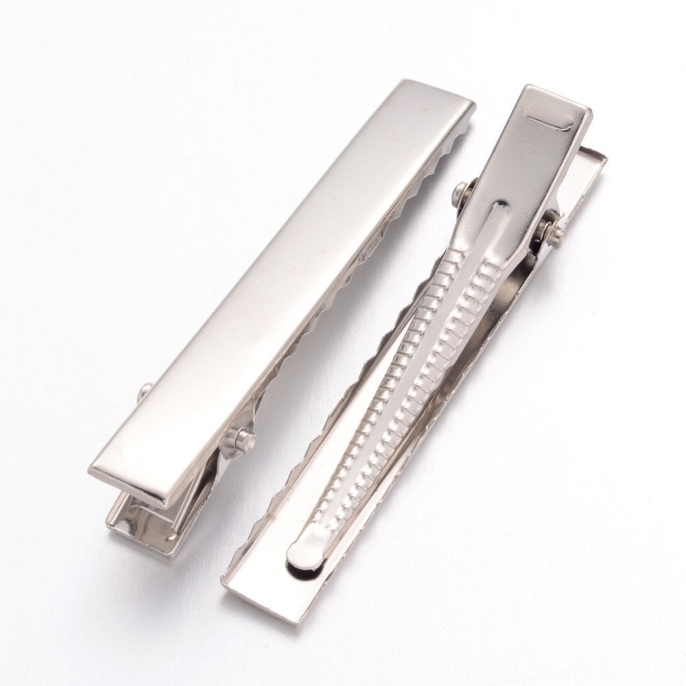 Alligator silver hair clips, 46mm long flat iron clips,