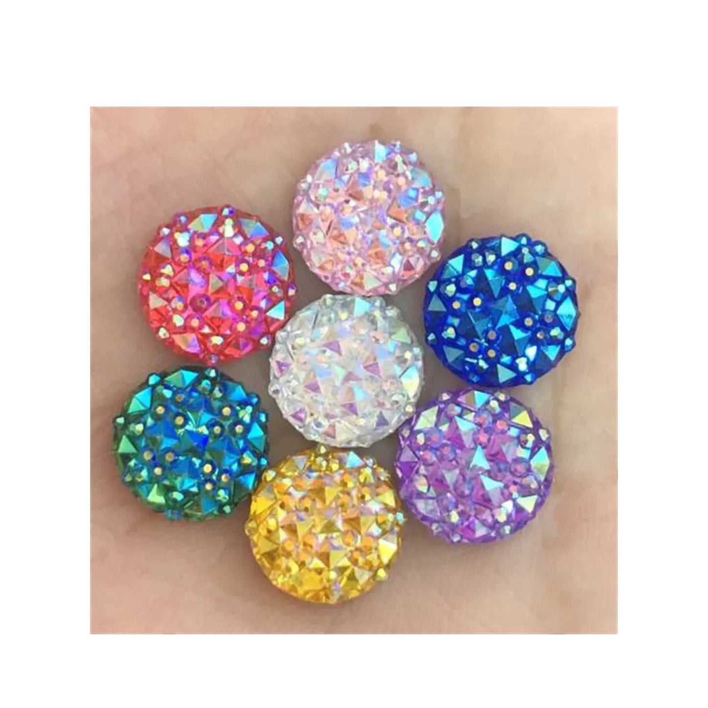 Round resin rhinestone mixed colour cabochon, 12mm