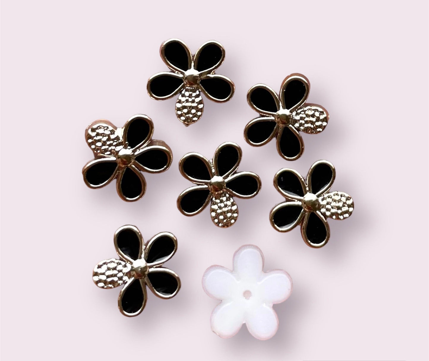 Black acrylic flower cabochons, flat back flower embellishments, 13mm floral cabochons, floral craft embellishments, set of 20
