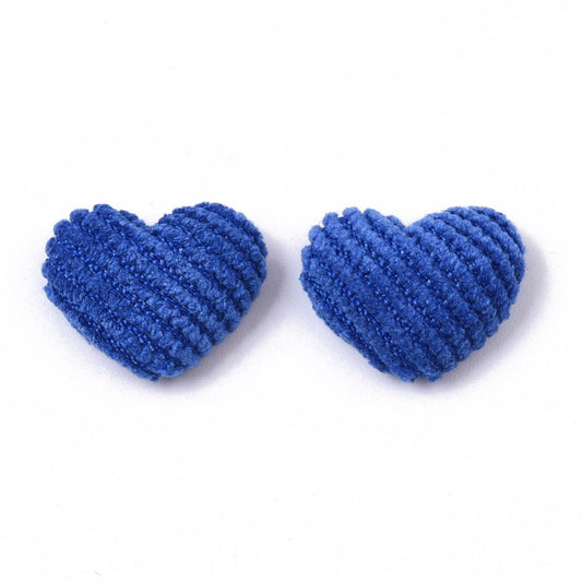 Fabric covered heart embellishments, navy 16mm