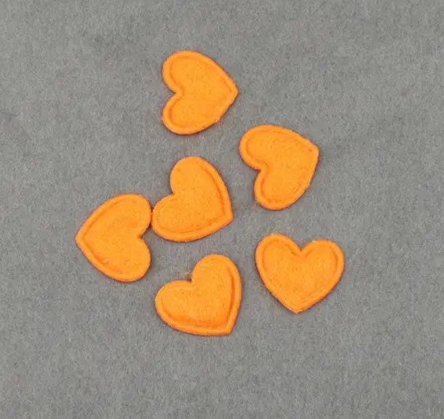 Heart shaped orange felt fabric embellishments, 17mm