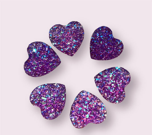 Glitter heart embellishments, purple 12mm