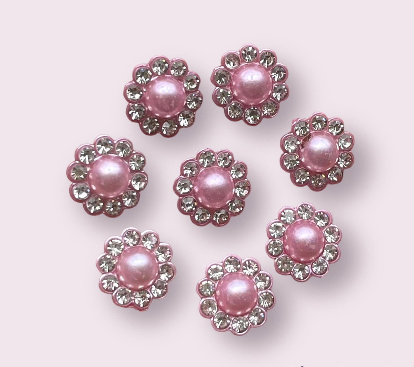 Pearl effect pink floral round cabochons, 10mm