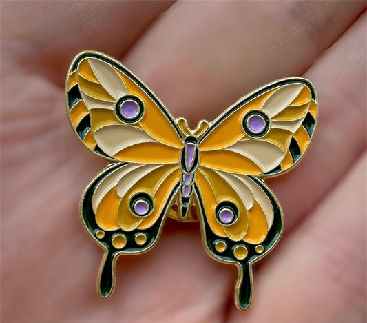 Butterfly enamel pin badge, pale orange