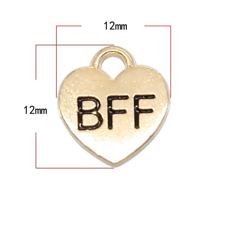 best friend heart charms, small gold 12mm alloy