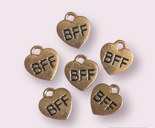 best friend heart charms, small gold 12mm alloy