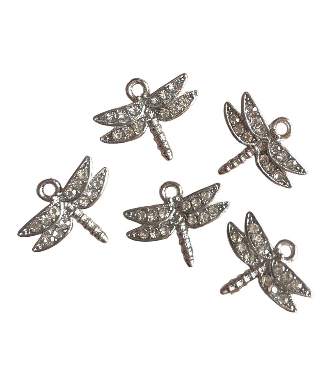 Dragonfly charms, silver rhinestone