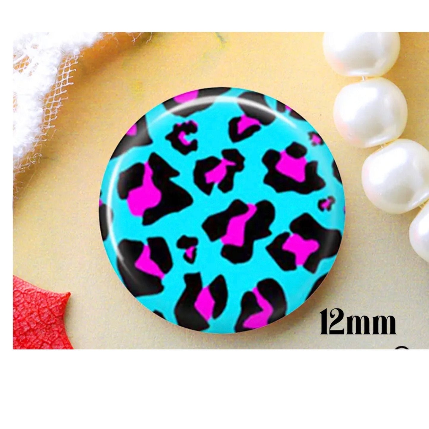 round blue and pink leopard pattern glass cabochons, 12mm