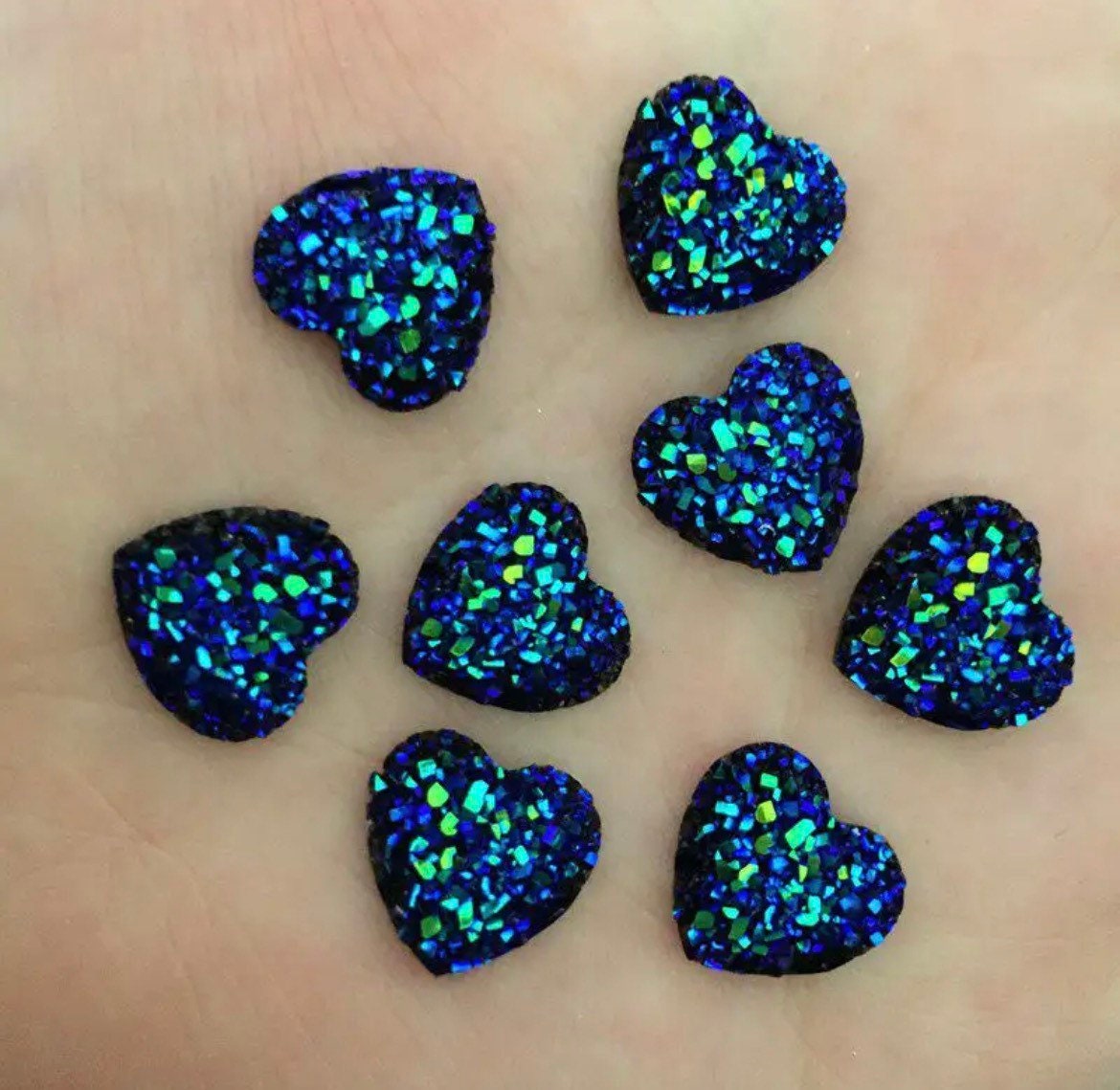 Glitter heart embellishments, deep blue 12mm