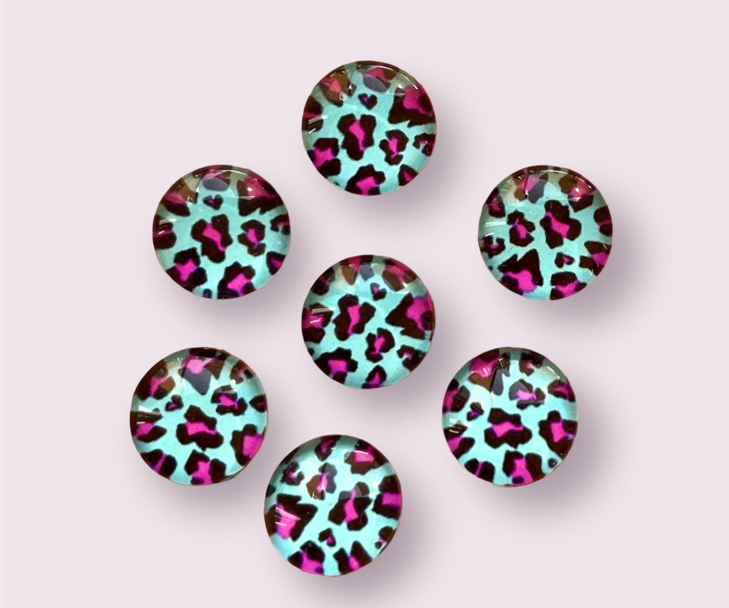 round blue and pink leopard pattern glass cabochons, 10mm
